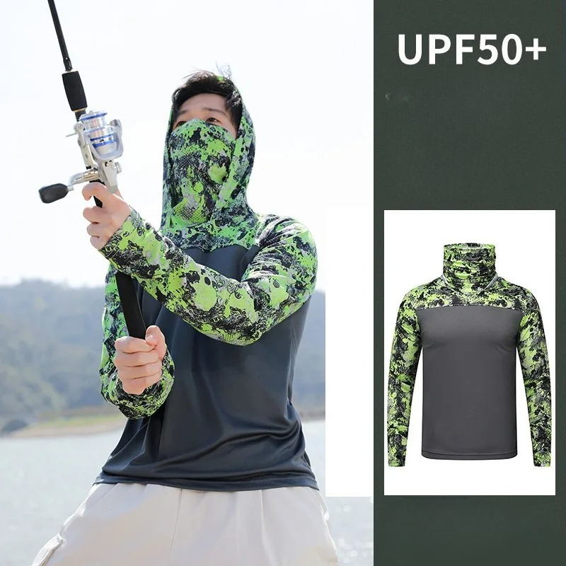 Fishing Shirt Hooded Men Sunsc - Fishing Mask Sun Protection reseña y precio
