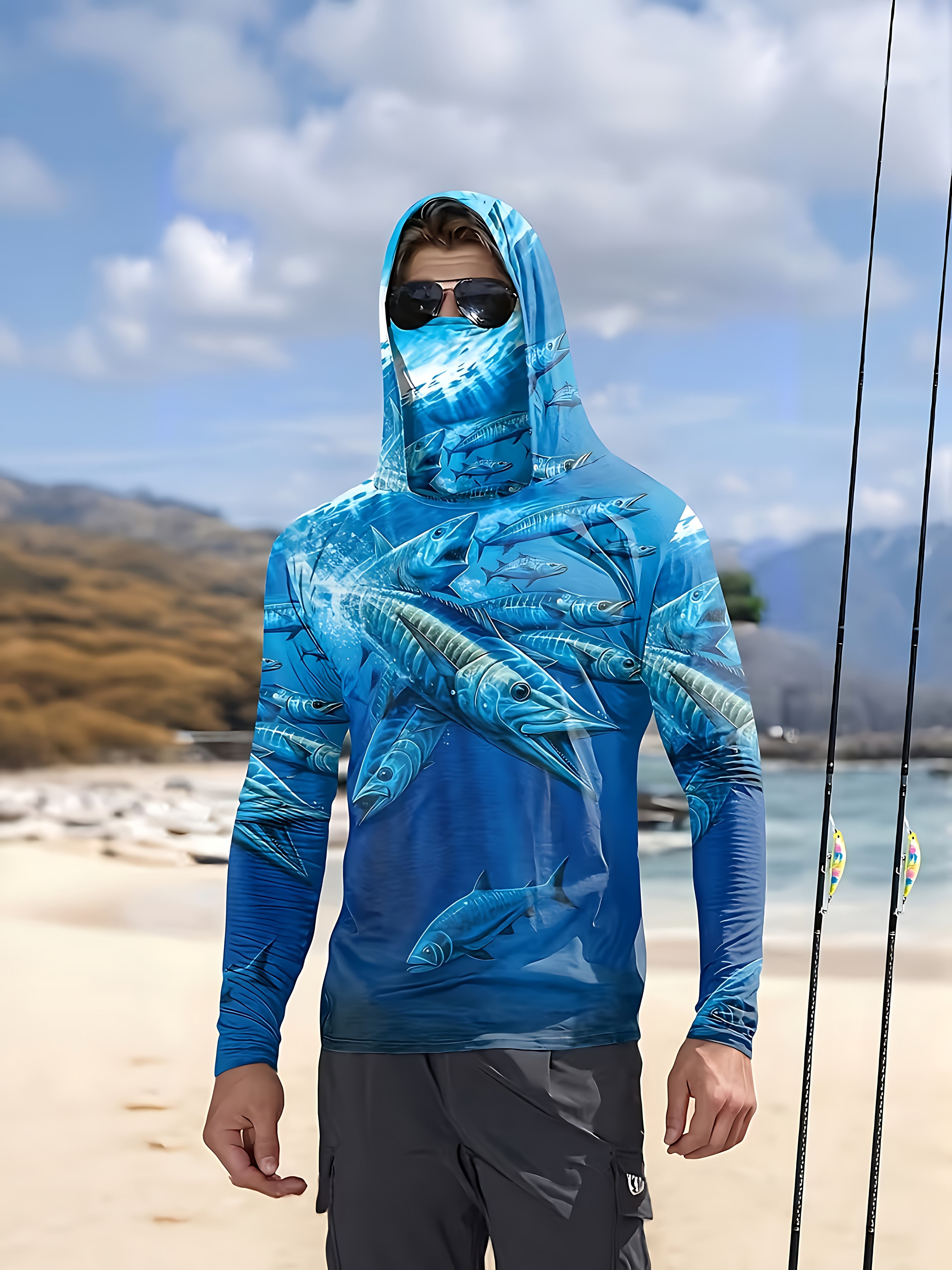 Fishing Shirt Hooded Men Fishi - Fishing Mask Sun Protection reseña y precio