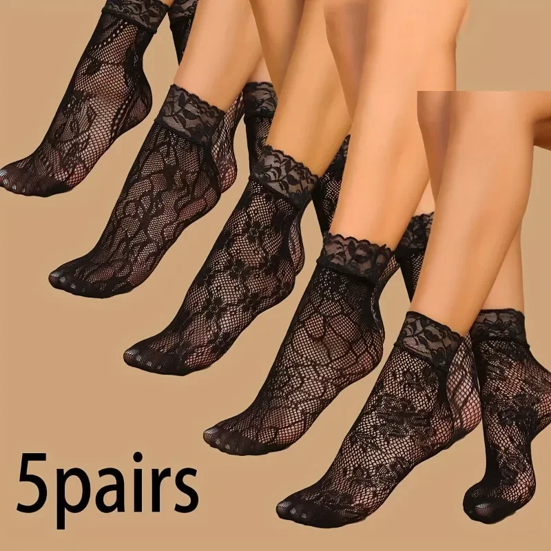 5 Pairs Floral Lace Socks Thin - Fishing Socks reseña y precio
