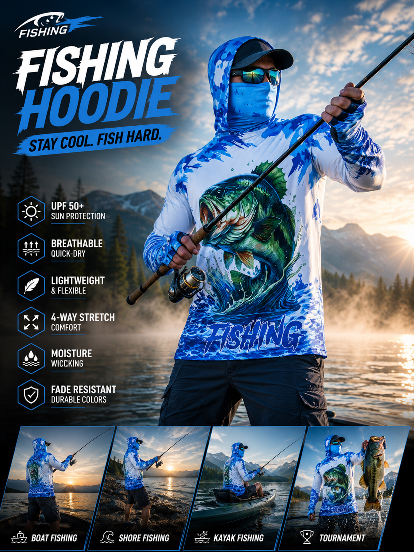 Fishing Hooded Shirt Upf 50 Fi - Fishing Shirt Uv Protection reseña y precio