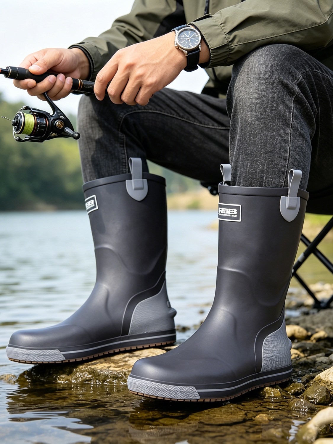 Men's Mid-High Rubber Rain Boo - Fishing Boots reseña y precio